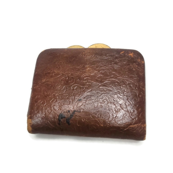 Leather school Florence Italy vintage kiss clasp tooled leather coin purse - Picture 3 of 10